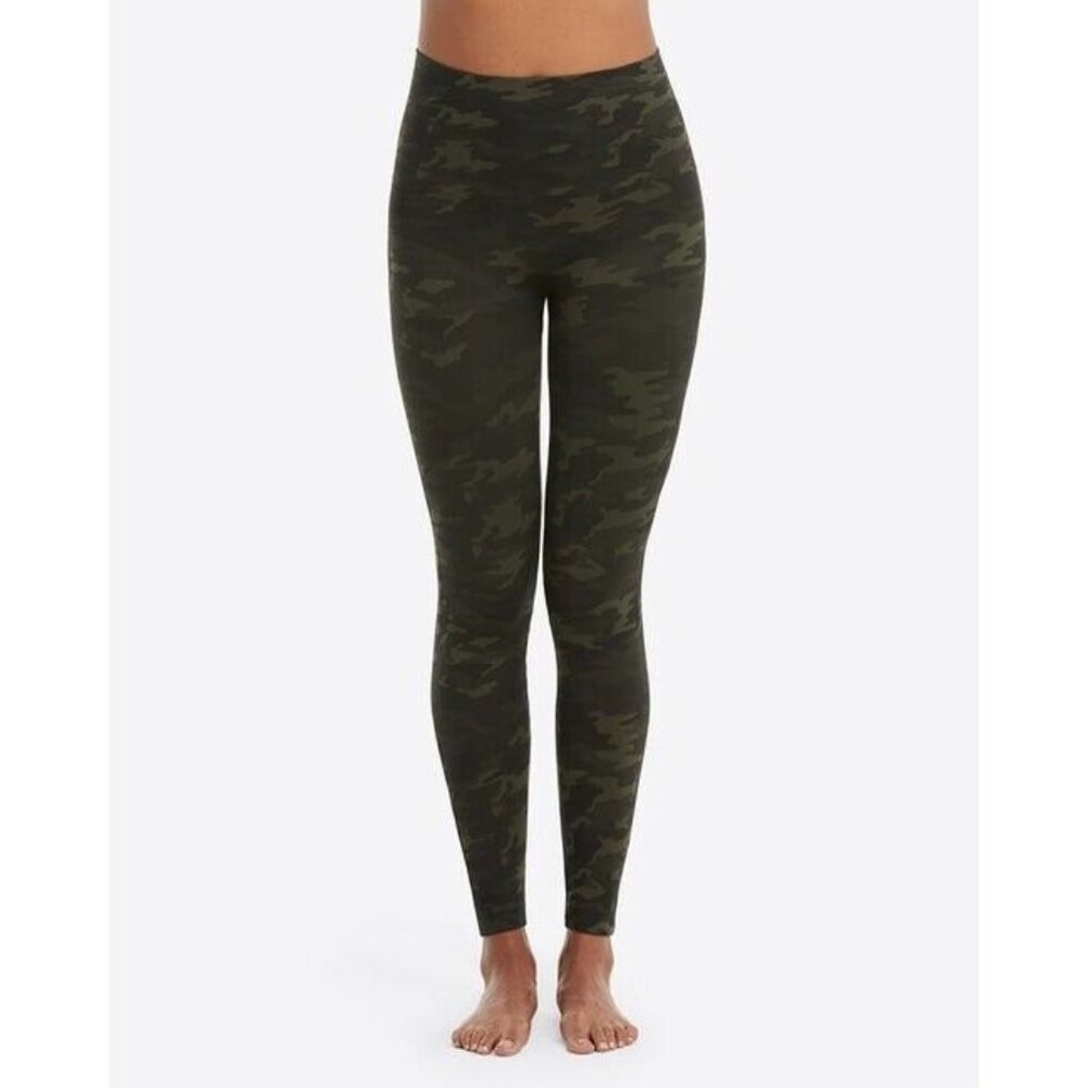 Spanx Womens Look At Me Now Leggings Green Camo Size Small